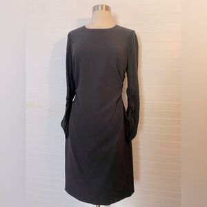 Kobi Halperin Silk Drew Jewel Neck Runch Black Long Sleeve Dress Size 4